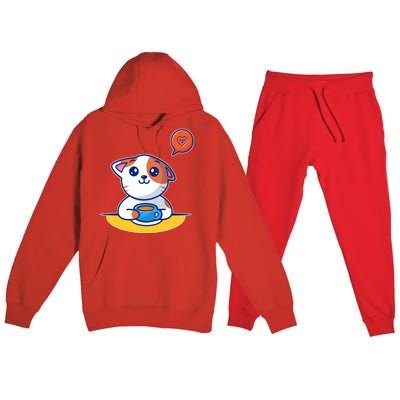 Coffee Cat Hollow Heart Premium Hooded Sweatsuit Set