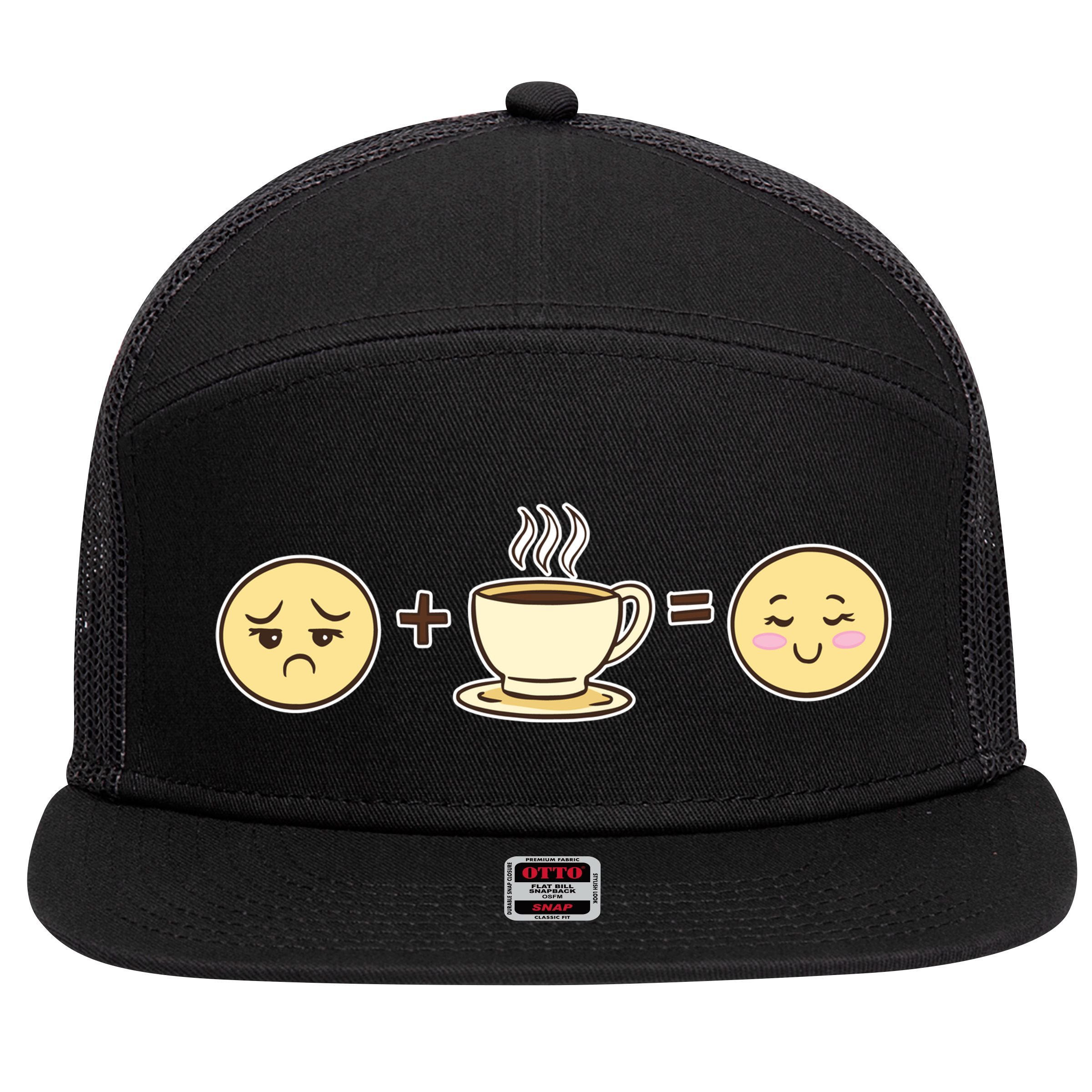 Coffee Emoji 7 Panel Mesh Trucker Snapback Hat