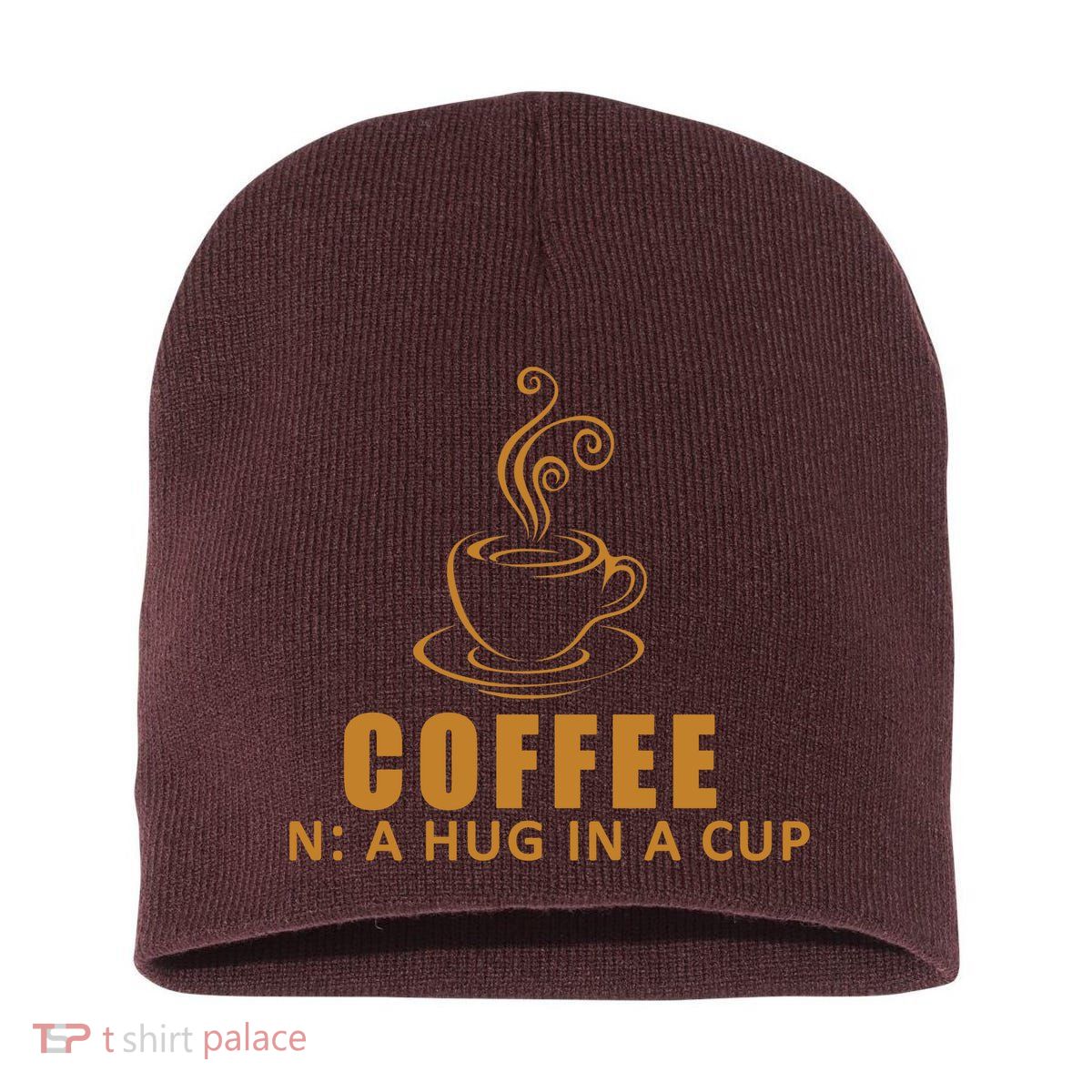 Coffee Hug In A Cup Funny Short Acrylic Beanie