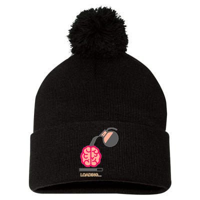 Coffee Loading Brain Pom Pom 12in Knit Beanie