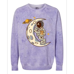 Coffee Loving Space Astronaut Moon Crest Colorblast Crewneck Sweatshirt