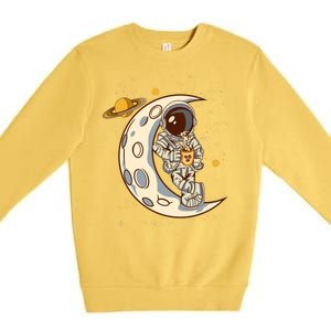 Coffee Loving Space Astronaut Moon Crest Premium Crewneck Sweatshirt