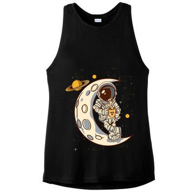 Coffee Loving Space Astronaut Moon Crest Ladies PosiCharge Tri-Blend Wicking Tank