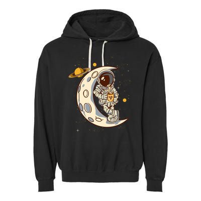 Coffee Loving Space Astronaut Moon Crest Garment-Dyed Fleece Hoodie