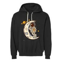 Coffee Loving Space Astronaut Moon Crest Garment-Dyed Fleece Hoodie