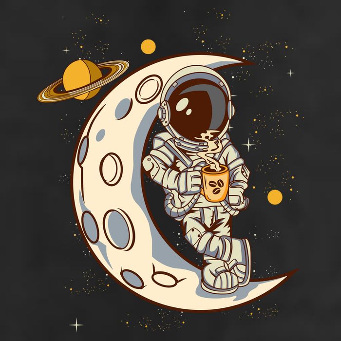 Coffee Loving Space Astronaut Moon Crest Garment-Dyed Fleece Hoodie