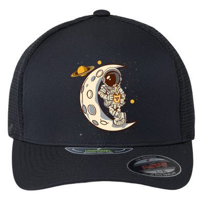 Coffee Loving Space Astronaut Moon Crest Flexfit Unipanel Trucker Cap