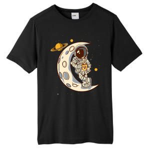 Coffee Loving Space Astronaut Moon Crest Tall Fusion ChromaSoft Performance T-Shirt