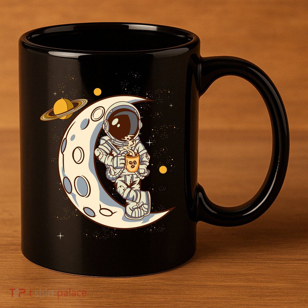 Coffee Loving Space Astronaut Moon Crest 11oz C Handle Ceramic Mug