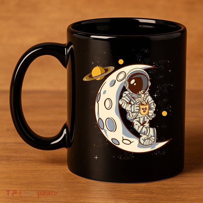 Coffee Loving Space Astronaut Moon Crest 11oz C Handle Ceramic Mug