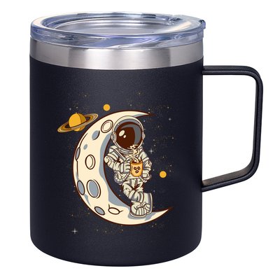 Coffee Loving Space Astronaut Moon Crest 12oz Stainless Steel Coffee Mug