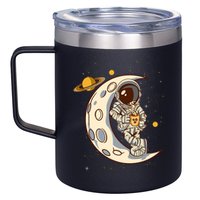 Coffee Loving Space Astronaut Moon Crest 12oz Stainless Steel Coffee Mug
