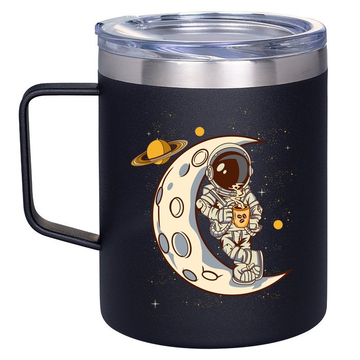 Coffee Loving Space Astronaut Moon Crest 12oz Stainless Steel Coffee Mug