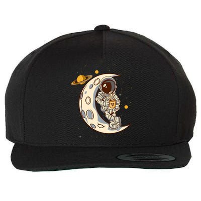 Coffee Loving Space Astronaut Moon Crest Wool Snapback Cap