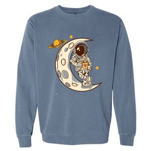 Coffee Loving Space Astronaut Moon Crest Garment-Dyed Sweatshirt