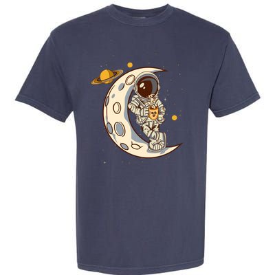 Coffee Loving Space Astronaut Moon Crest Garment-Dyed Heavyweight T-Shirt