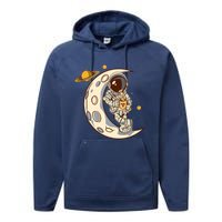 Coffee Loving Space Astronaut Moon Crest Performance Fleece Hoodie