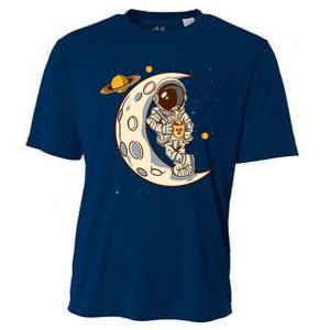 Coffee Loving Space Astronaut Moon Crest Cooling Performance Crew T-Shirt