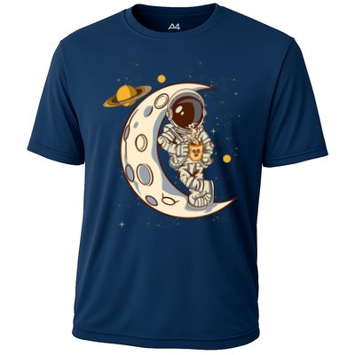 Coffee Loving Space Astronaut Moon Crest Performance Shirt
