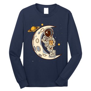 Coffee Loving Space Astronaut Moon Crest Long Sleeve Shirt