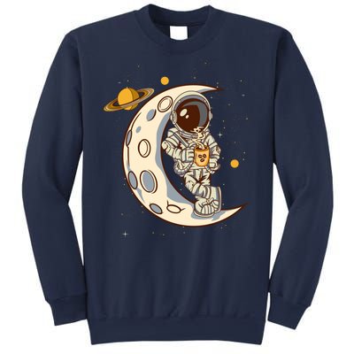 Coffee Loving Space Astronaut Moon Crest Sweatshirt