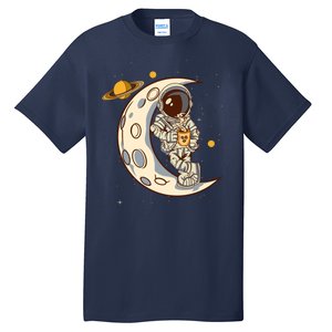 Coffee Loving Space Astronaut Moon Crest Tall T-Shirt