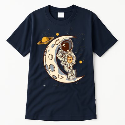 Coffee Loving Space Astronaut Moon Crest Tall T-Shirt