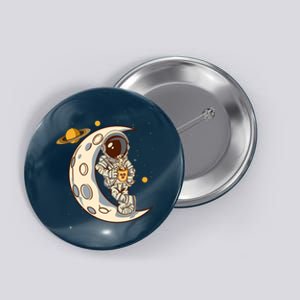 Coffee Loving Space Astronaut Moon Crest Button