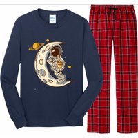 Coffee Loving Space Astronaut Moon Crest Long Sleeve Pajama Set