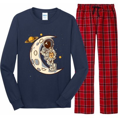 Coffee Loving Space Astronaut Moon Crest Long Sleeve Pajama Set