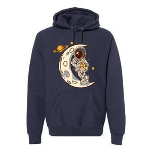 Coffee Loving Space Astronaut Moon Crest Premium Hoodie