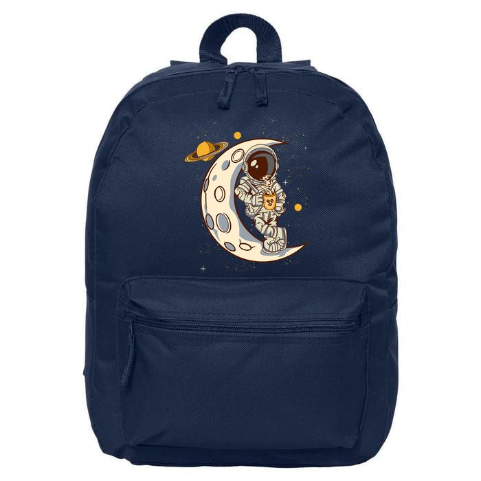 Coffee Loving Space Astronaut Moon Crest 16 in Basic Backpack