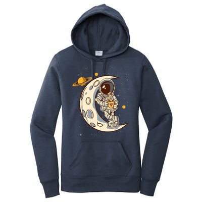 Coffee Loving Space Astronaut Moon Crest Women's Pullover Hoodie