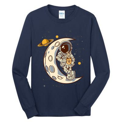 Coffee Loving Space Astronaut Moon Crest Tall Long Sleeve T-Shirt
