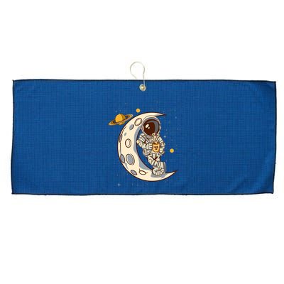 Coffee Loving Space Astronaut Moon Crest Large Microfiber Waffle Golf Towel