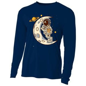 Coffee Loving Space Astronaut Moon Crest Cooling Performance Long Sleeve Crew