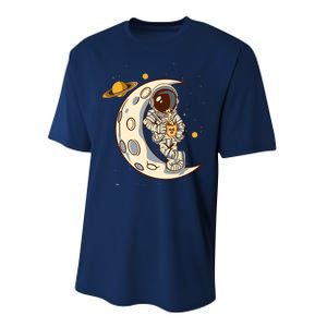 Coffee Loving Space Astronaut Moon Crest Performance Sprint T-Shirt