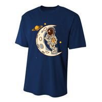 Coffee Loving Space Astronaut Moon Crest Performance Sprint T-Shirt