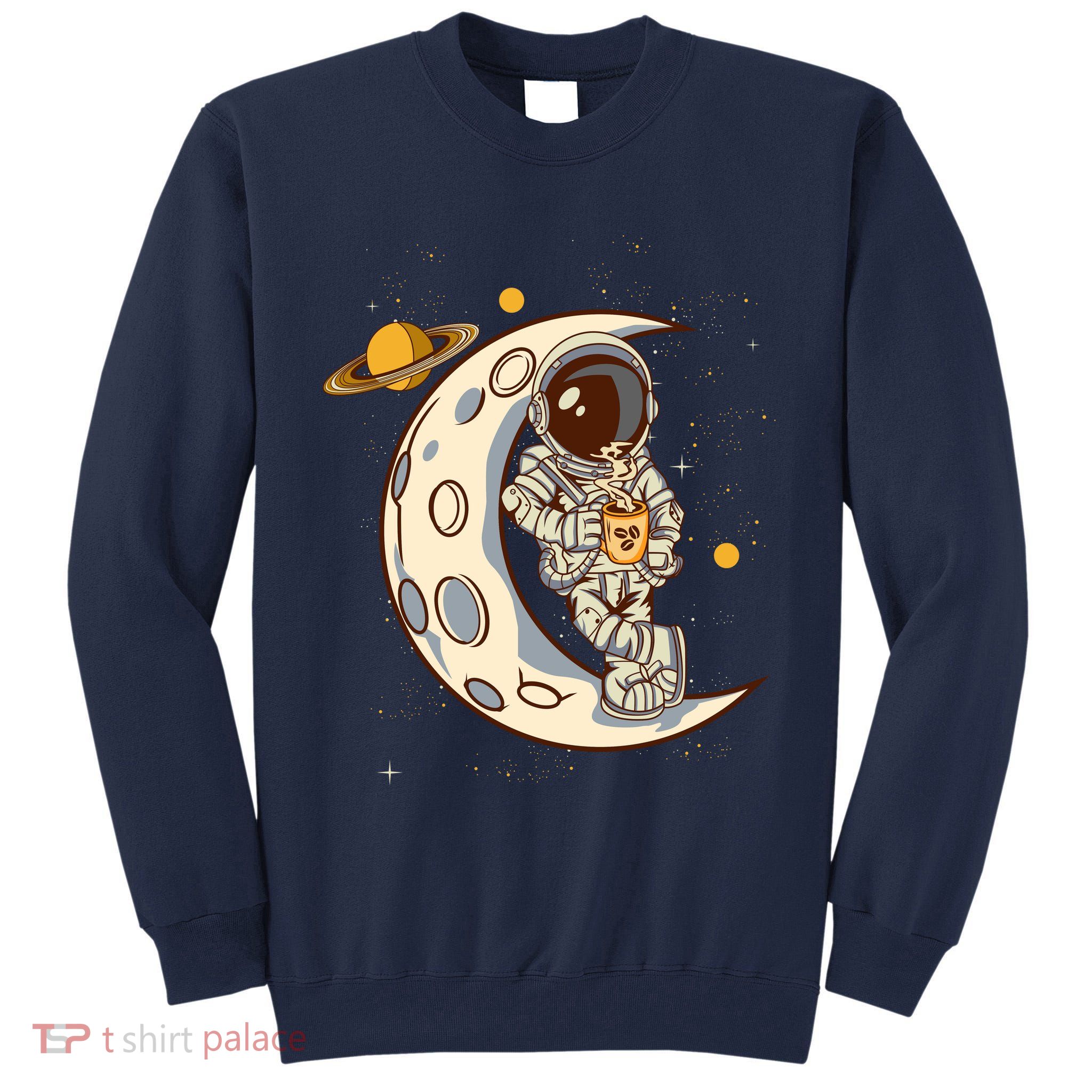 Coffee Loving Space Astronaut Moon Crest Tall Sweatshirt