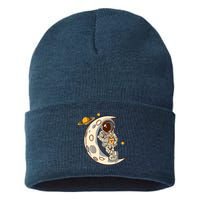 Coffee Loving Space Astronaut Moon Crest Sustainable Knit Beanie