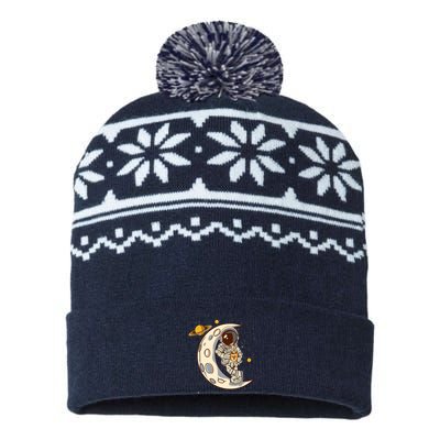 Coffee Loving Space Astronaut Moon Crest USA-Made Snowflake Beanie