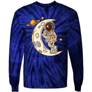 Coffee Loving Space Astronaut Moon Crest Tie-Dye Long Sleeve Shirt