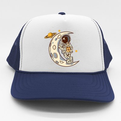 Coffee Loving Space Astronaut Moon Crest Trucker Hat