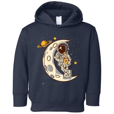 Coffee Loving Space Astronaut Moon Crest Toddler Hoodie