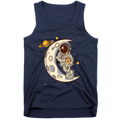 Coffee Loving Space Astronaut Moon Crest Tank Top