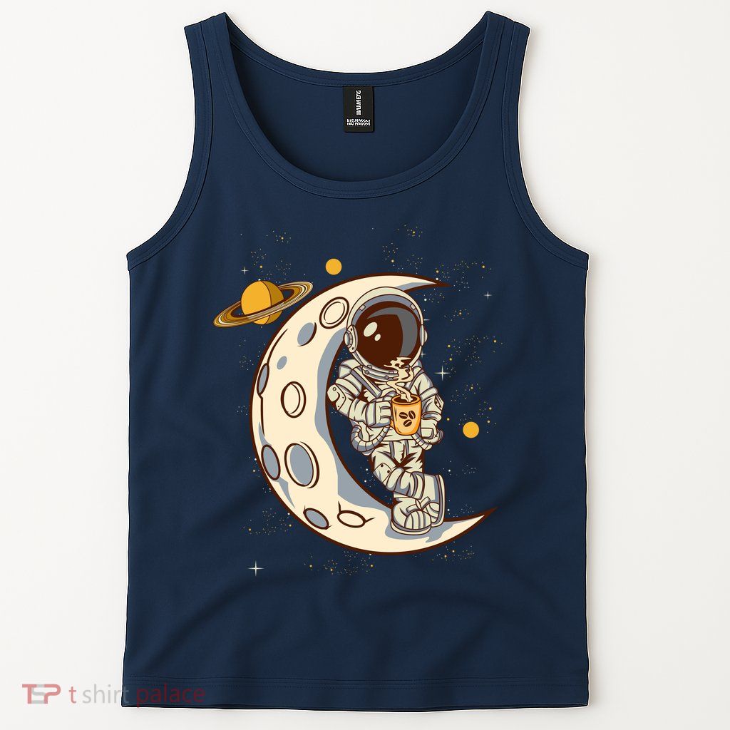 Coffee Loving Space Astronaut Moon Crest Tank Top