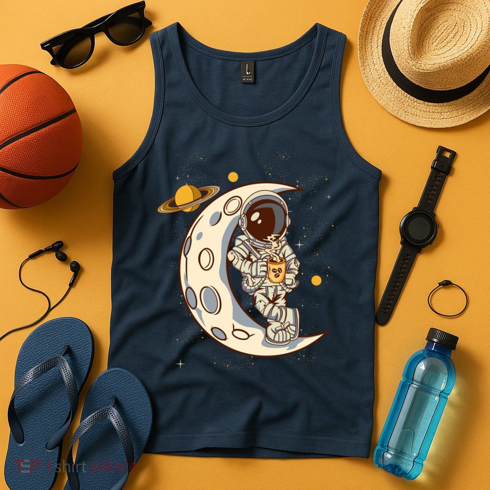 Coffee Loving Space Astronaut Moon Crest Tank Top