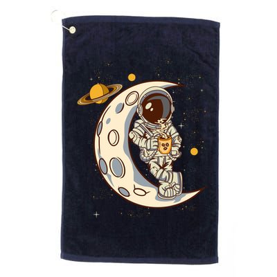 Coffee Loving Space Astronaut Moon Crest Golf Towel