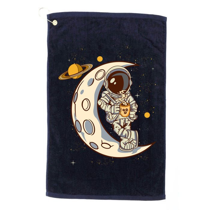 Coffee Loving Space Astronaut Moon Crest Golf Towel