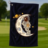 Coffee Loving Space Astronaut Moon Crest Golf Towel